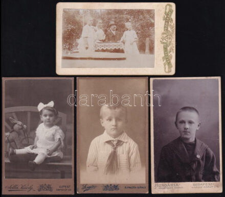 cca 1900 4 db keményhátú fotó gyerekekről, 10,5×6,5 cm