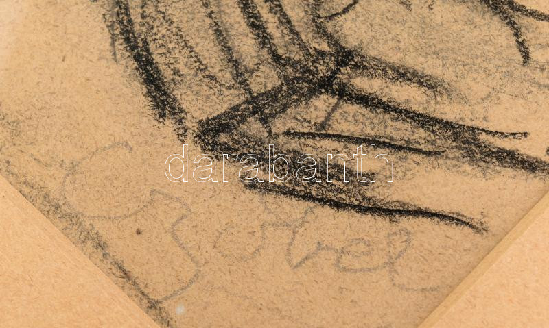 Czóbel Béla (1883-1976): Das Kapital. Kréta, papír. Jelezve jobbra lent. Hátoldalán Képcsarnok Vállalat címkéjével. Üvegezett fakeretben. 38x29 cm / chalk on paper, signed, framed - Image 2