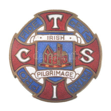 Írország DN 'Ír zarándoklat' zománcozott bronz jelvény (30mm) T:1- Ireland ND 'Irish pilgrimage' enamelled bronze badge (30mm) C:AU