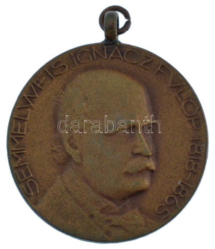 1968. 'Semmelweis Ignácz Fülöp 1818-1865 / Septimana Solemnis Semmelweis Budapest 1968' kétoldalas bronz emlékérem füllel (30,5mm) T:1- patina