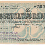 Budapest 1950. '65. Magyar Osztálysorsjáték' 1. osztály 1/4 sorsjegy, 'B'-sorozat, felülbélyegzéssel T:I-