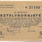 Budapest 1948. '61. Magyar Osztálysorsjáték' 5. osztály 1/4 sorsjegy, 'A'-sorozat, felülbélyegzéssel T:I-,II