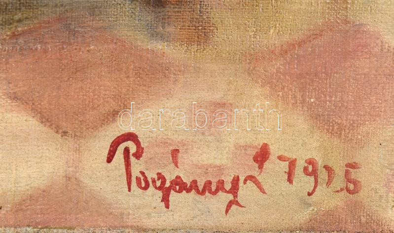 Pogány Lajos (1873-1947): Art deco hölgy portréja, 1920-as évek. olaj, vászon, jelezve jobbra lent. Kisebb felületi sérülésekkel. Dekoratív fakeretben. 80x60 cm - Image 2