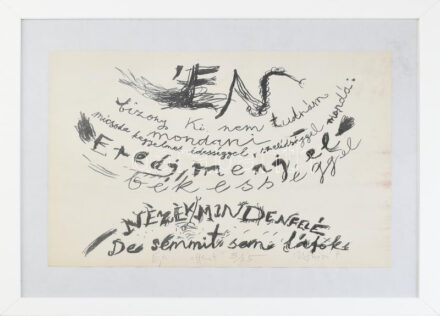 Ujházi Péter (1940-): Én. Ofszet, papír, jelzett, számozott (3/25). Lap széle kissé sérült. Plexiüvegezett keretben. 30x42 cm