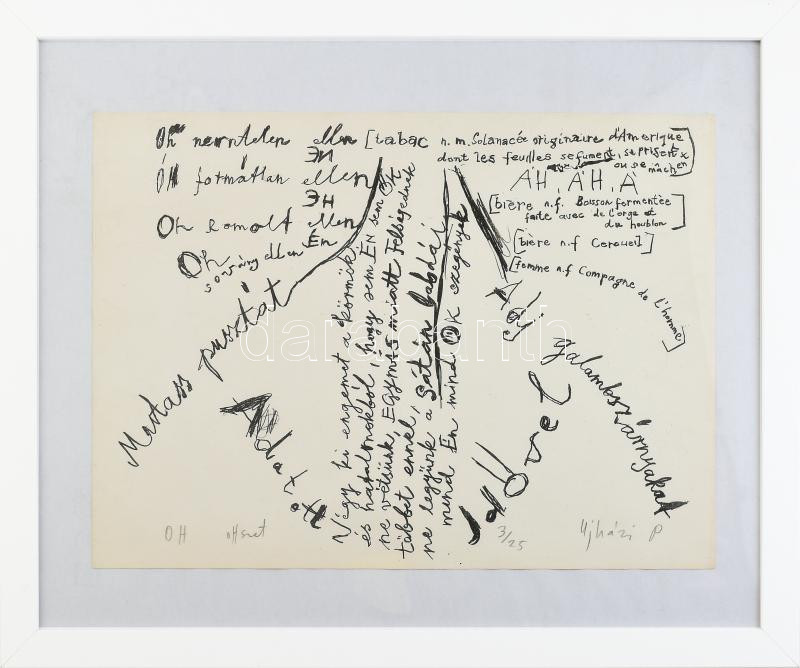 Ujházi Péter (1940-): Off. Ofszet, papír, jelzett, számozott (3/25). Plexiüvegezett keretben. 30x42 cm