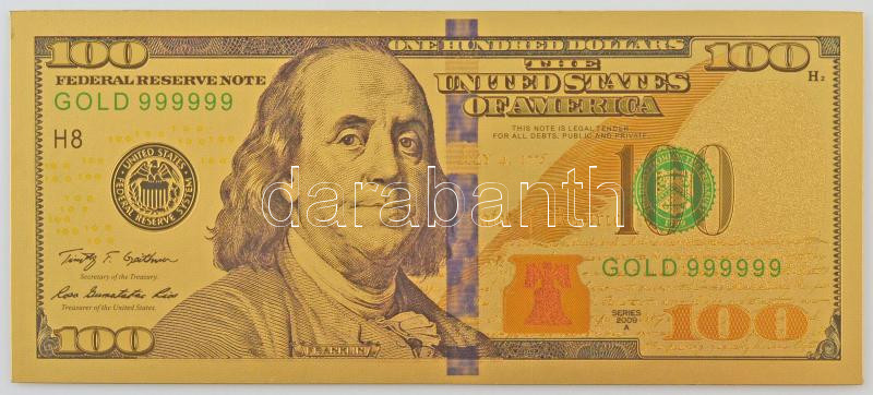 Amerikai Egyesült Államok 2009. 100$ 'Federal Reserve Note' aranyozott bankjegy replika T:I USA 2009. 100 Dollars 'Federal Reserve Note' gilt banknote replica' C:UNC
