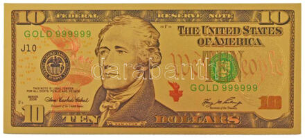 Amerikai Egyesült Államok 2006. 10$ 'Federal Reserve Note' aranyozott bankjegy replika T:I USA 2006. 10 Dollars 'Federal Reserve Note' gilt banknote replica' C:UNC