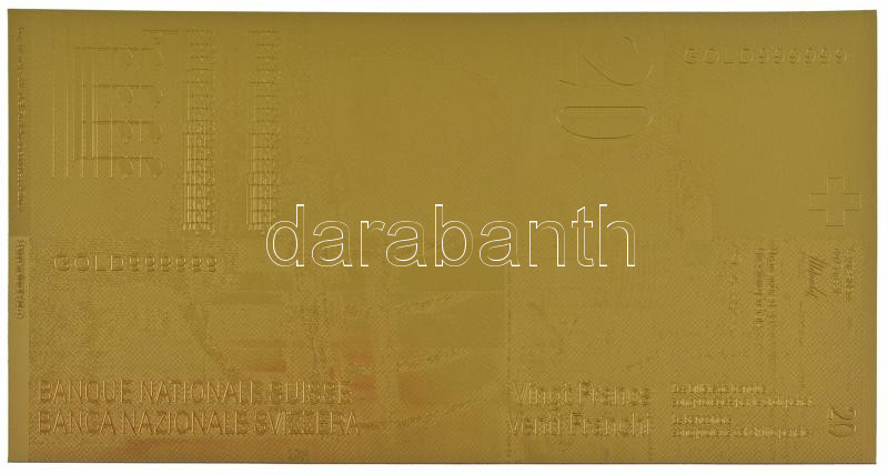 Svájc DN 20Fr aranyozott bankjegy replika T:I Switzerland 20 Francs gilt banknote replica C:UNC