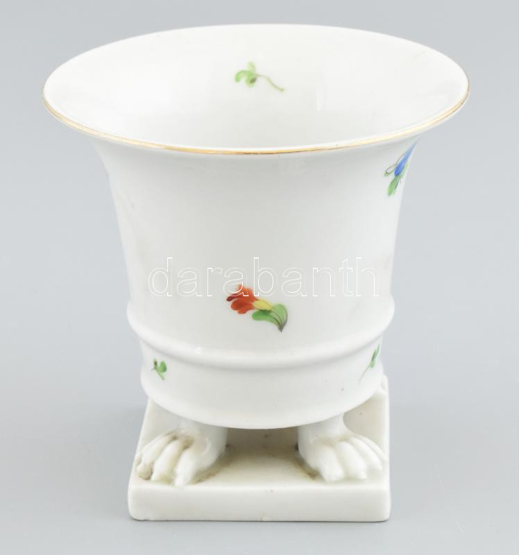 Óherendi virágmintás körmös váza / kaspó, kézzel festett porcelán, jelzett, kopott, m: 10 cm - Image 2