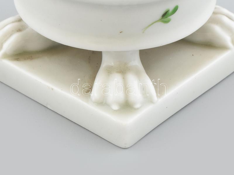 Óherendi virágmintás körmös váza / kaspó, kézzel festett porcelán, jelzett, kopott, m: 10 cm - Image 3