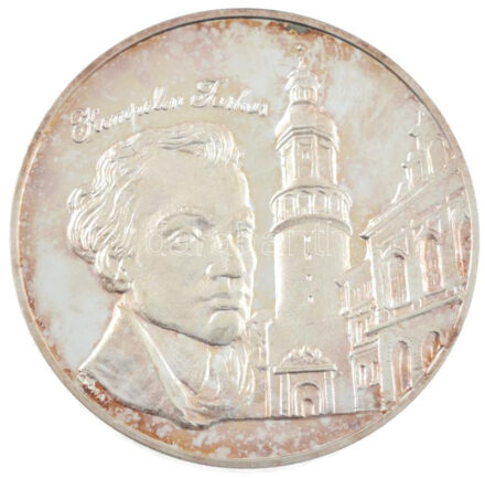 1996. 'Gépipari Technikum Sopron / Kempelen Farkas' ezüstözött bronz emlékérem tokban (42,5mm) T:1- (eredetileg PP)