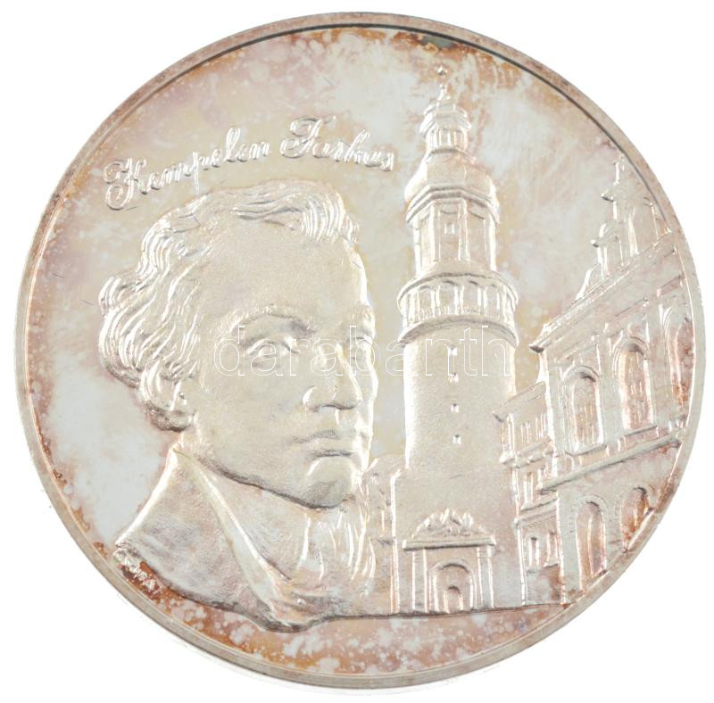 1996. 'Gépipari Technikum Sopron / Kempelen Farkas' ezüstözött bronz emlékérem tokban (42,5mm) T:1- (eredetileg PP)