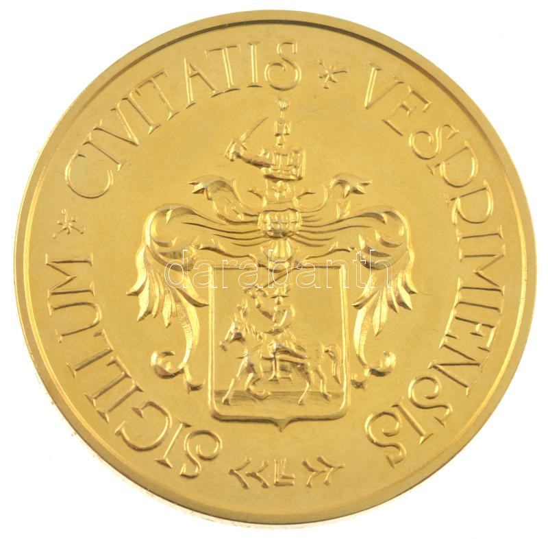 Lugossy László (1944-) DN 'Veszprém a királynék városa / Sigillum Civitatis Vesprimensis' aranyozott fém emlékérem, eredeti tokban (42,5mm) T:1- (PP)