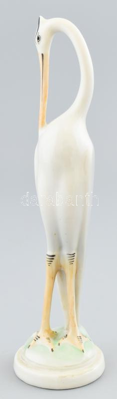 Hollóházi gém, kézzel festett porcelán, gyári tűzrepedéssel, jelzett, m: 21 cm