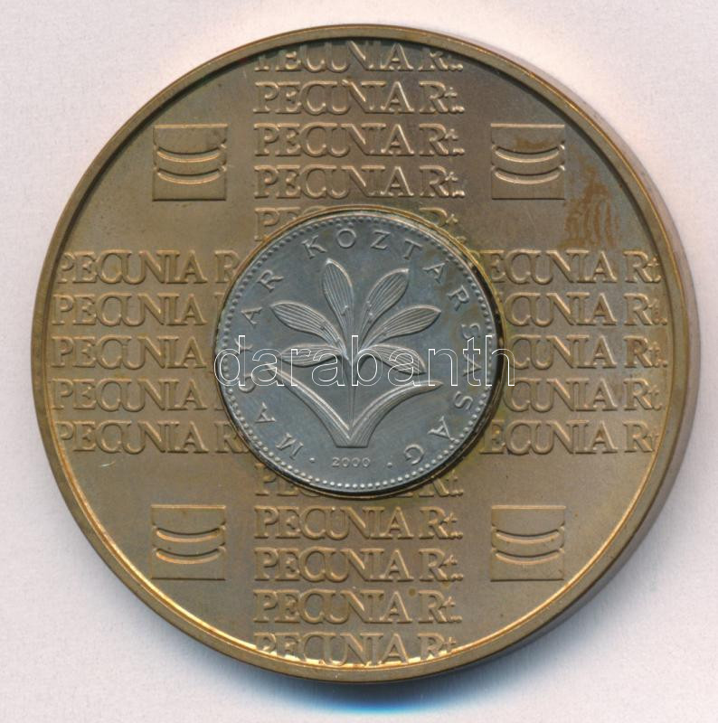 2000. 'Emlék a Pecunia Rt.-től - Bp. - 'Régi dunai hajók - Árpád' ' fém emlékérem, benne 2000. 2Ft érme (42,5mm) T:2 patina - Image 2
