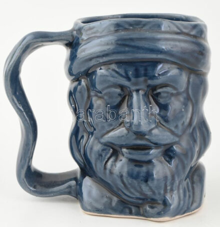 Fejes söröskorsó, mázas fajansz, jelzés nélkül, kis lepattanással, m: 13 cm