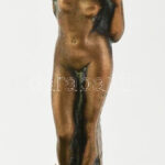 Asztali figurális tolltartó, öntött bronz akt, Erdély kincse Aragonit talapzaton, kopásokkal, m: 15 cm - Image 3