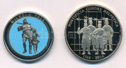 Svájc 2006 'Svájc története - Rütli eskü / Svájci gárda' Cu-Ni emlékérem kapszulában (40mm) + Svájc története - Rütli eskü / Wilhelm Tell' multicolor rátétes Cu-Ni emlékérem kapszulában (35mm) T:PP Switzerland 2006. 'Historia