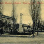 1907 Módos, Jasa Tomic; Milleniumi emlékszobor, templom. (W. L. ?) 1055. Hoffmann Béla kiadása / Milleniums-Denkmal / millenium monument, statue, church (EK)