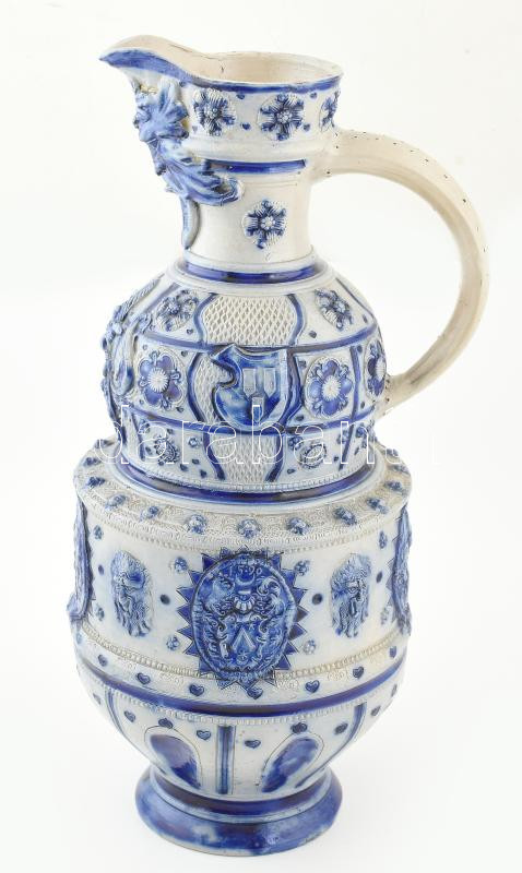 Német óriási díszkancsó, steinzeug, jelzés nélkül, kopásokkal, m: 53 cm