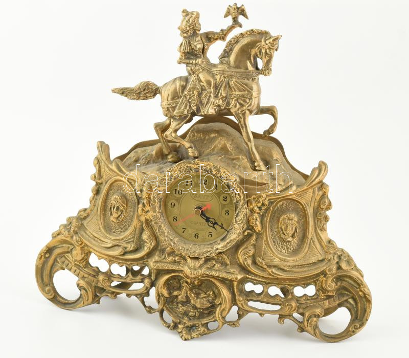 Bronz solymász lovas óratest kvarc órával 37x32 cm