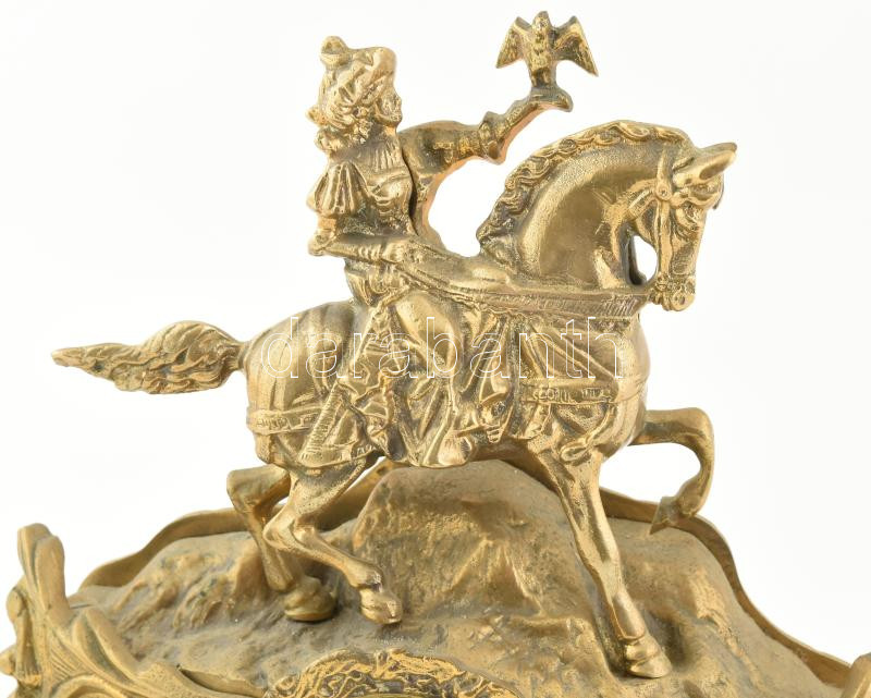 Bronz solymász lovas óratest kvarc órával 37x32 cm - Image 2