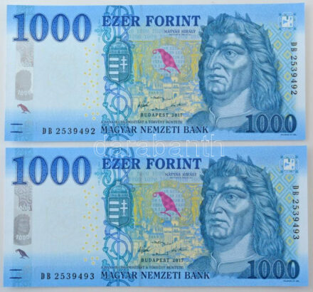 2017. 1000Ft 'DB 2539492-DB 2539493' sorszámkövető (2x) T:I Adamo F55.6