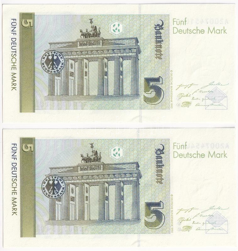 Németország 1991. 5M (2x) T:I- Germany 1991.5 Mark (2x) C:AU Krause P#37 - Image 2
