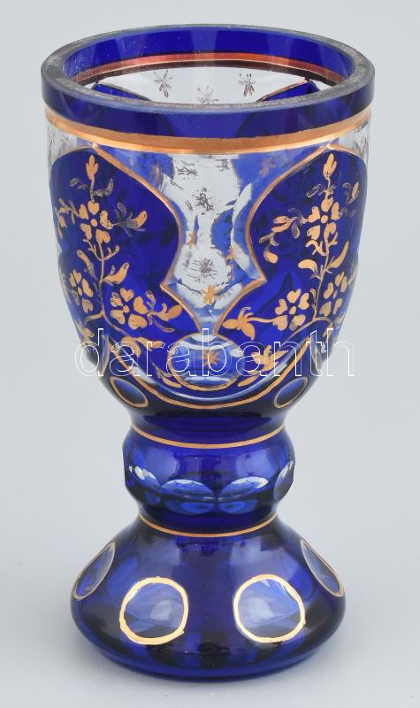 Biedermeier talpas üveg pohár, korának megfelelő kopásokkal, m: 16,5 cm