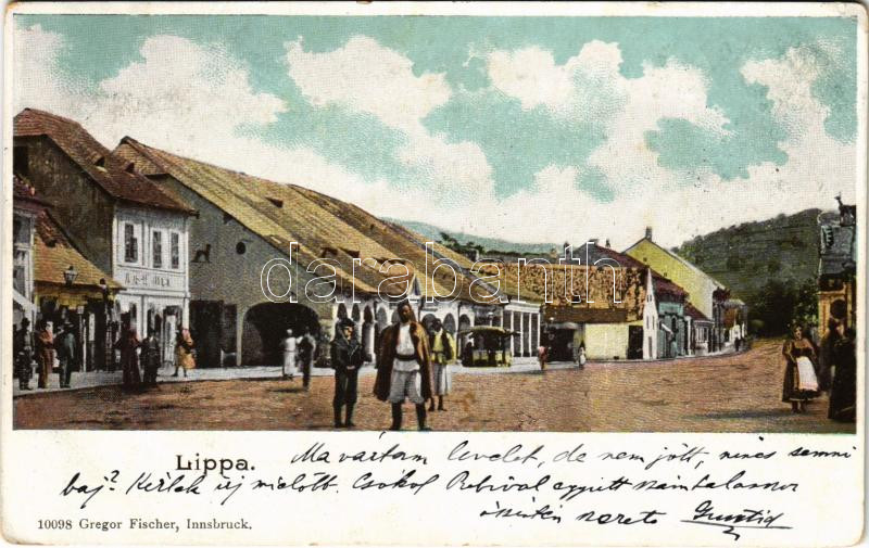 1900 Lippa, Lipova; utca, üzletek / street, shops. Gregor Fischer (EK)