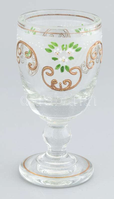Biedermeier talpas üveg pohár, korának megfelelő kopásokkal, m: 14 cm
