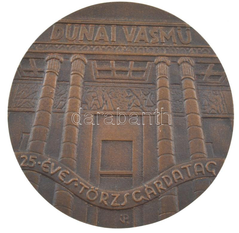 Palotás József (1947-) DN 'Dunai Vasmű 25 éves Törzsgárdatag' öntött bronz plakett, hátoldalán sorszámmal (90mm) T:1