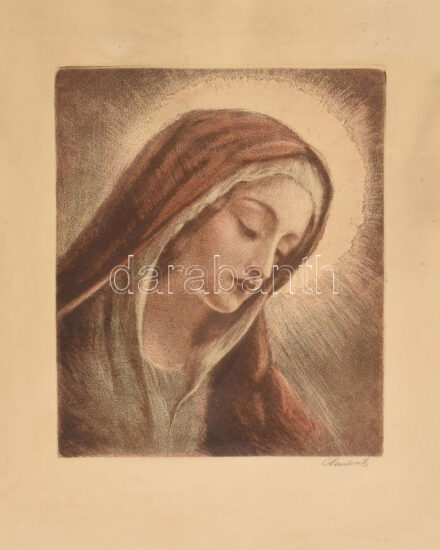 Paulovits Pál (1892-1975): Mária, színezett rézkarc, papír, jelzett, kissé foltos, 30x26 cm