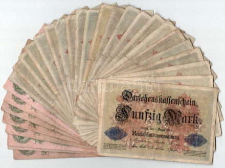 Német Birodalom 1910. 50M (8x) + 1914. 50M (22x) T:III,III- German Empire 1910. 50 Mark (8x) + 1914. 50 Mark (22x) C:F,VG