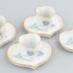 Hazimeh virágmintás porcelán csésze, 4 db + 4 db csészealj, matricás, jelzett, kis kopásnyomokkal
