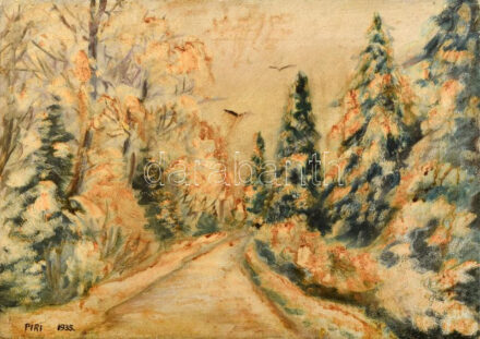 Piri jelzéssel: Téli havas táj. Olaj, vászon. 25×35 cm