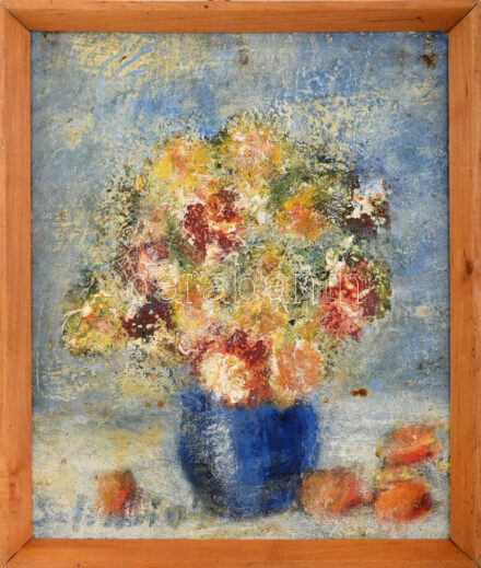 Jelzés nélkül: Csendélet. Olaj, farost. Fakeretben. 35×29 cm