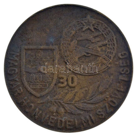 DN 'Magyar Honvédelmi Szövetség - 30' egyoldalas bronz emlékérem (72mm) T:2 patina