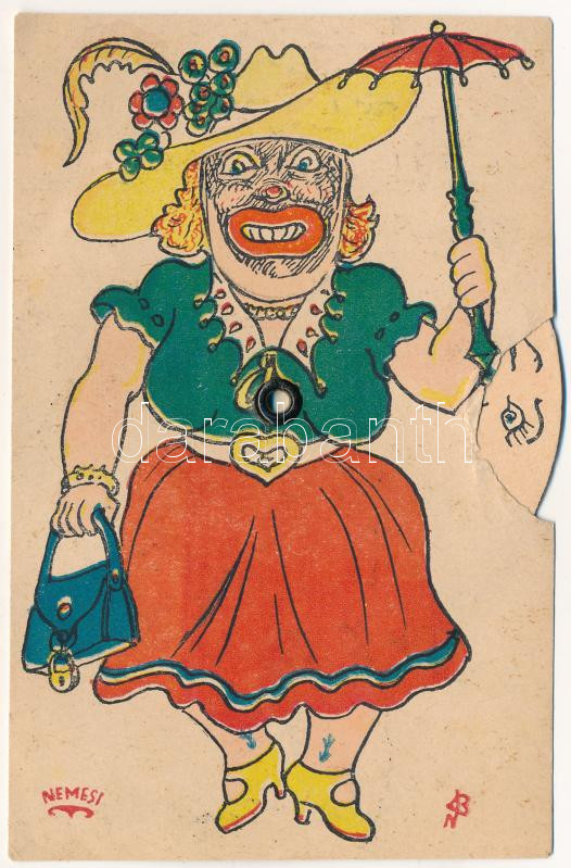 1940 Humoros mechanikus lap 8 különféle kiforgatható arccal / Humorous mechanical card - Image 2