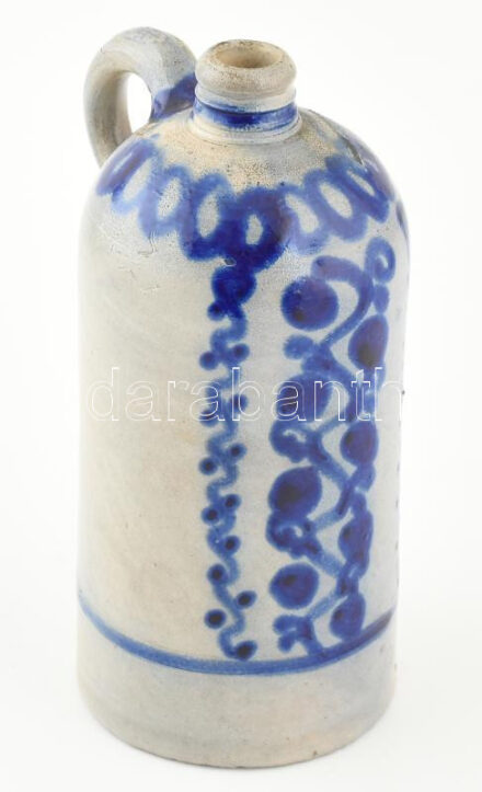 Régi német steinzeug boros butella, jelzés nélkül, kopásokkal, m: 1,5 L, m: 26 cm