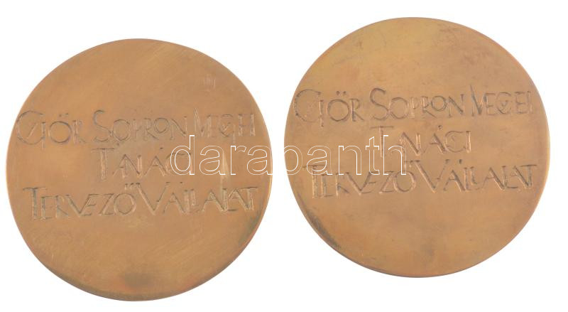 Kiss Sándor (1925-1999) DN 'Az év legjobb épülete / Győr-Sopron Megyei Tanácsi Tervező Vállalat' bronz emlékérem (2x) (98mm) T:2 patina - Image 2