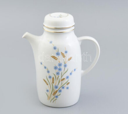 Hollóházi búzavirág mintás mokkás kiöntő, jelzett, hibátlan, m: 18 cm