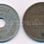 Palesztina 1934. 10M Cu-Ni + 1941. 2m Cu-Sn T:2,2- patina, hajlott Palestine 1934. 10 Mils Cu-Ni + 1941. 2 Cu-Sn C:XF,VF patina, curved Krause KM#2, KM#4 - Image 2