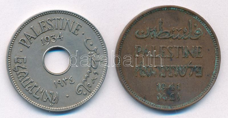 Palesztina 1934. 10M Cu-Ni + 1941. 2m Cu-Sn T:2,2- patina, hajlott Palestine 1934. 10 Mils Cu-Ni + 1941. 2 Cu-Sn C:XF,VF patina, curved Krause KM#2, KM#4 - Image 2
