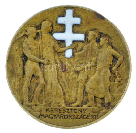 ~1930-1940. 'Keresztény Magyarországért!' részben zománcozott jelvény (25mm) T:1-