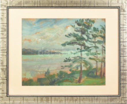 Vén jelzéssel: Vízparti táj. Olaj, karton. Üvegezett, dekoratív fakeretben, 30,5×37,5 cm