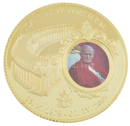 Vatikán DN 'II. János Pál pápa / Civitas Vaticana' aranyozott, részben multicolor emlékérem (70mm) T:PP Vatican ND 'Pope John Paul II / Civitas Vaticana' gilt, partially multicolor medallion (70mm) C:PP