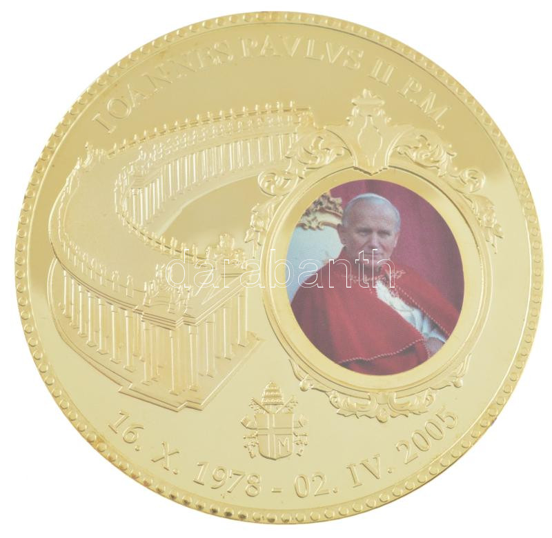 Vatikán DN 'II. János Pál pápa / Civitas Vaticana' aranyozott, részben multicolor emlékérem (70mm) T:PP Vatican ND 'Pope John Paul II / Civitas Vaticana' gilt, partially multicolor medallion (70mm) C:PP