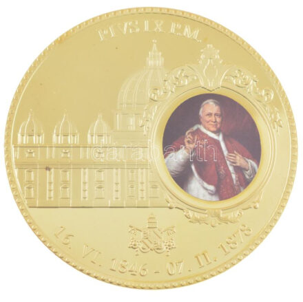 Vatikán DN 'IX. Pius pápa / Civitas Vaticana' aranyozott, részben multicolor emlékérem (70mm) T:PP Vatican ND 'Pius IX / Civitas Vaticana' gilt, partially multicolor medallion (70mm) C:PP
