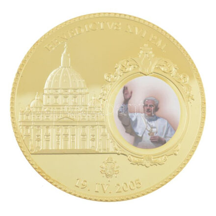 Vatikán DN 'XVI. Benedek pápa / Civitas Vaticana' aranyozott, részben multicolor emlékérem (70mm) T:PP Vatican ND 'Benedict XVI / Civitas Vaticana' gilt, partially multicolor medallion (70mm) C:PP